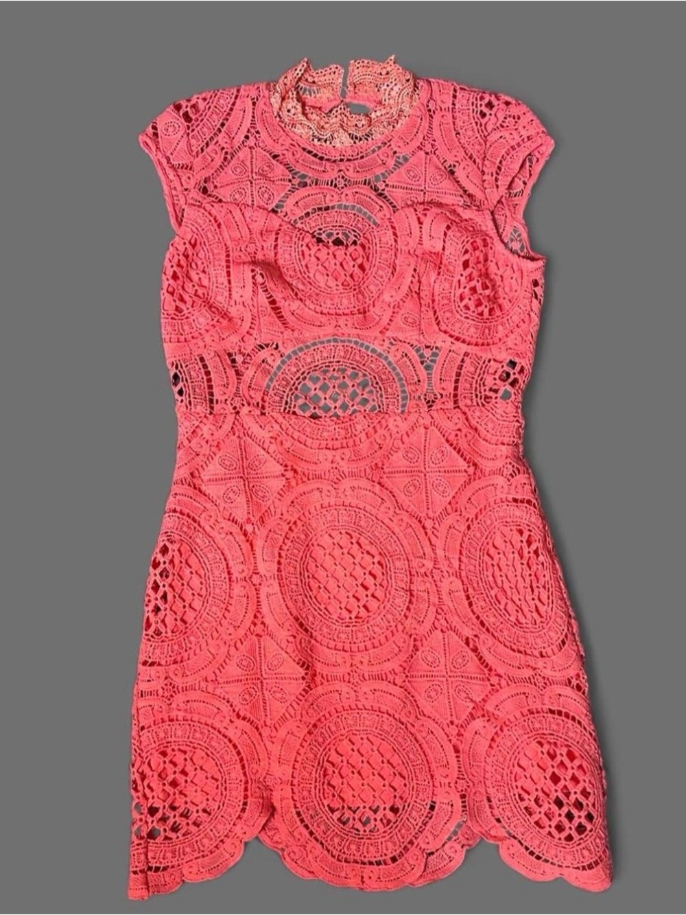 bebe Pink Crochet Cut Out Mini Dress High Neck Cap Sleeve
